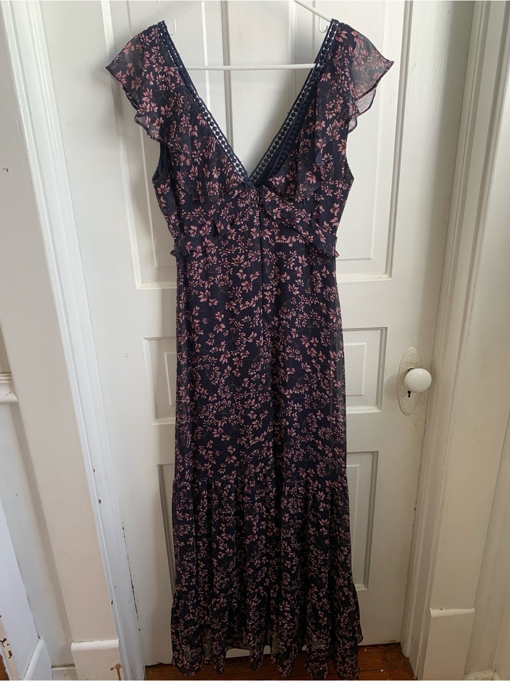 Lulu’s Darling Daydream Floral Maxi Dress Small Navy Pink Romantic Boho Garden